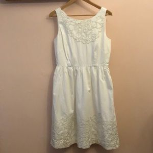 Gold floral embroidered fit and flare dress